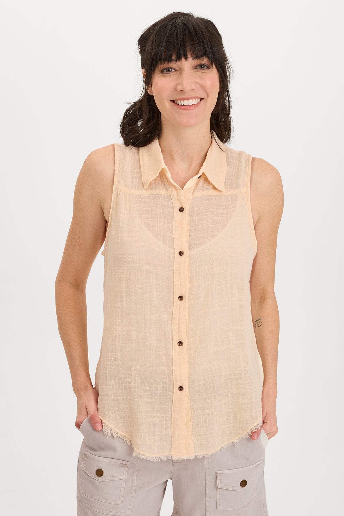 Wearables Otto Gauze Button-Up Tank 