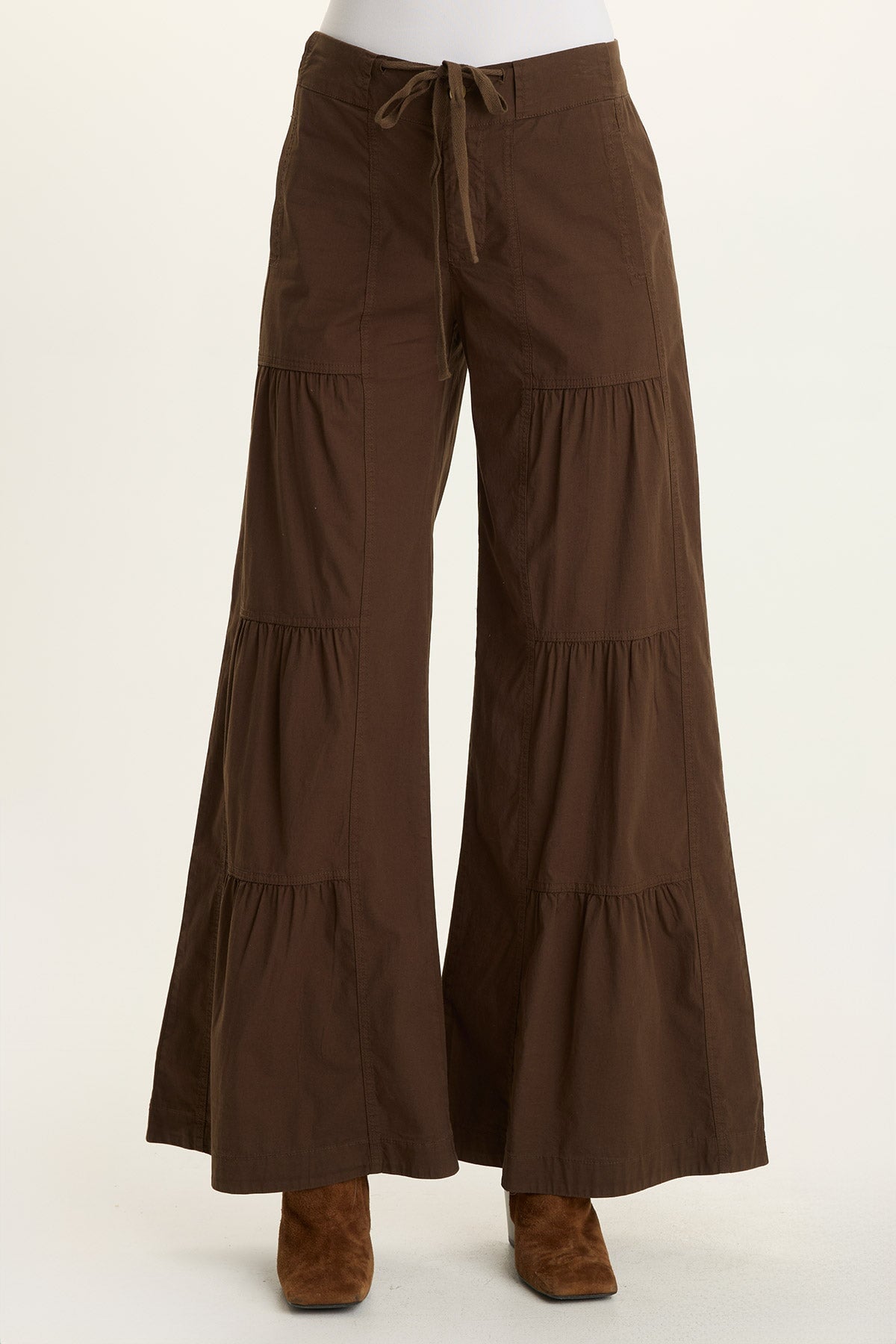 Wearables Tiered Wide Leg Drawstring Flare Ruched Pant 