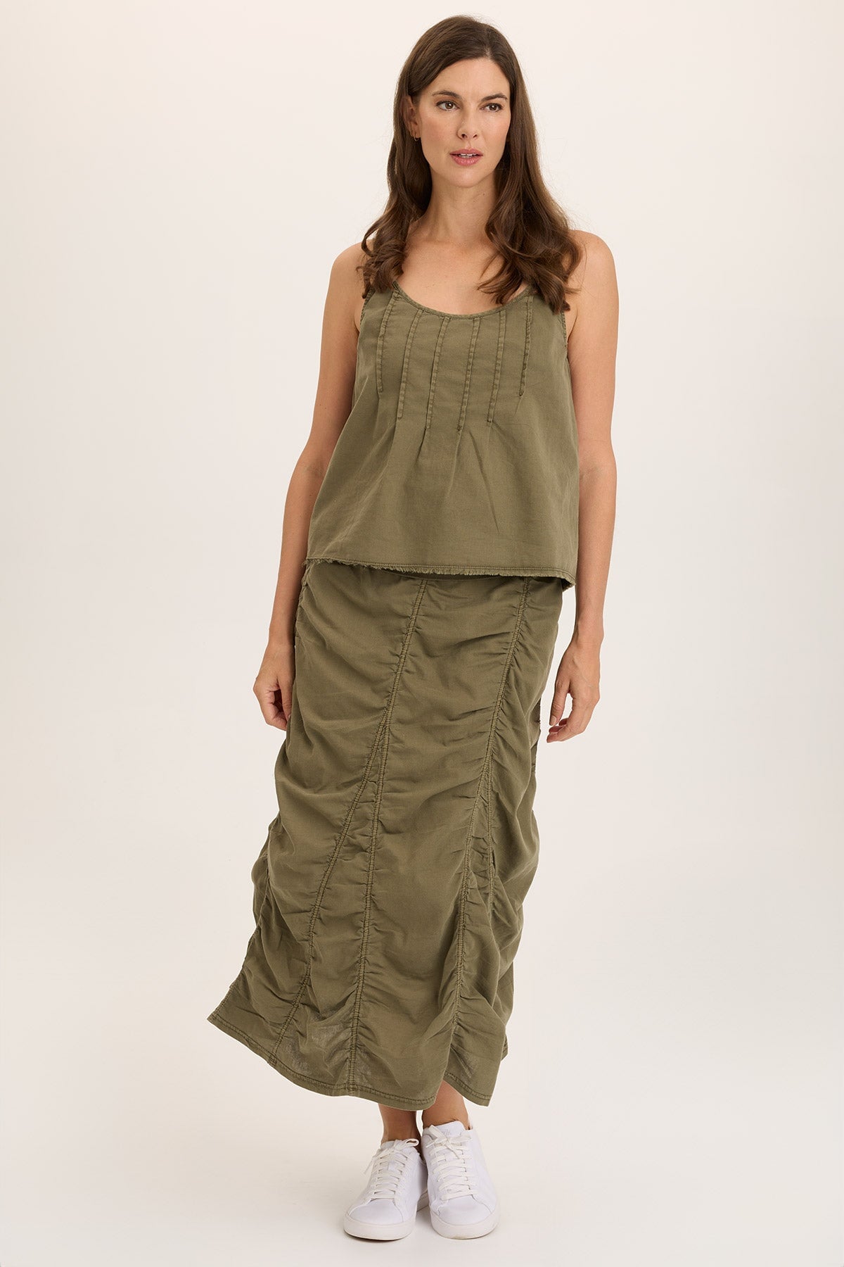 Wearables Linen Shirred Asymmetric Midi Skirt 