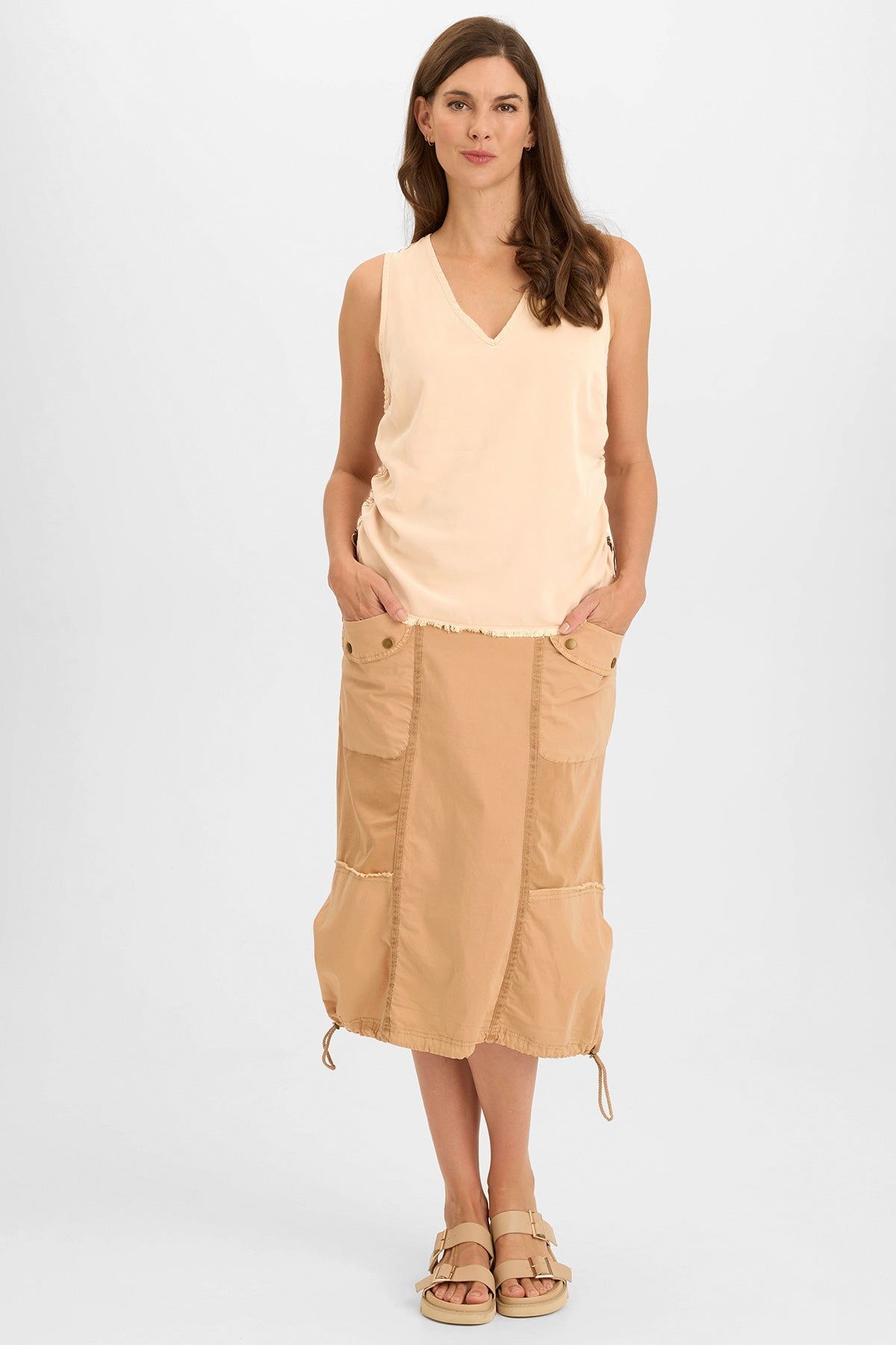 Wearables Ileana Cinched Soft Twill V-Neck Tank