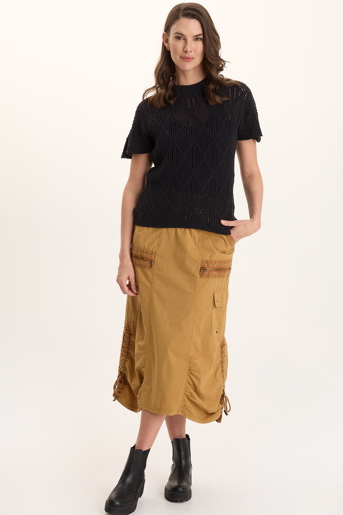 XCVI Shea Ruched Detail Cargo Midi Skirt 