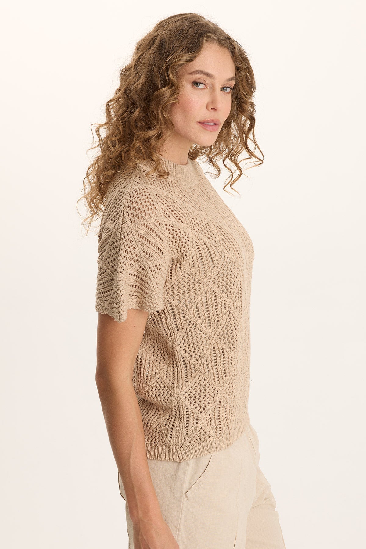 XCVI Copeland Cotton Knit Short-Sleeve Mock Neck Top 