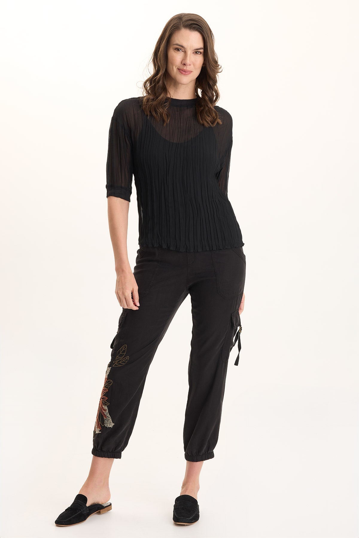 XCVI Cason Crinkle Pleat 3/4-Sleeve Top 