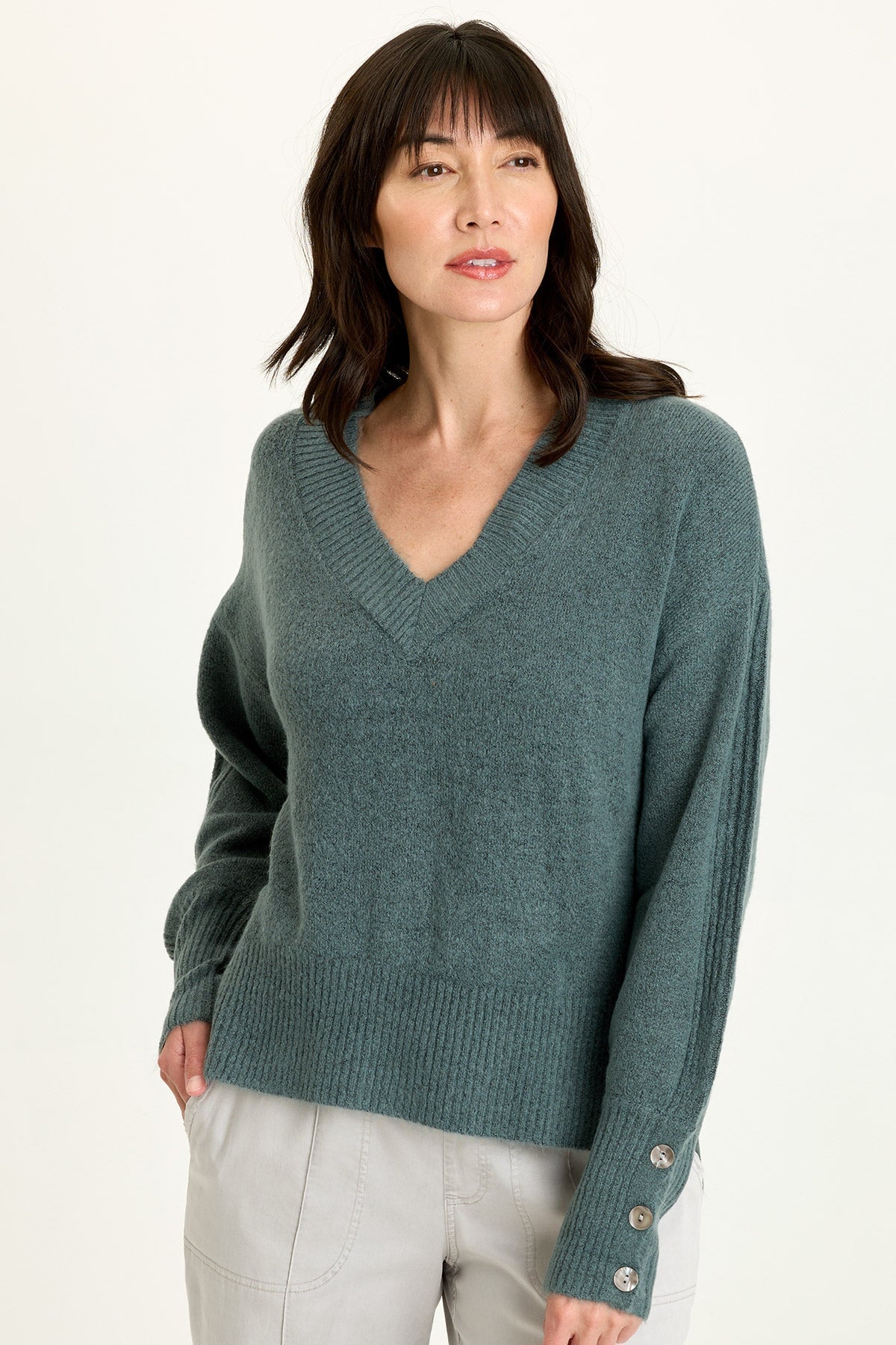 XCVI Bronte Relaxed Fit V-Neck Knit Sweater 