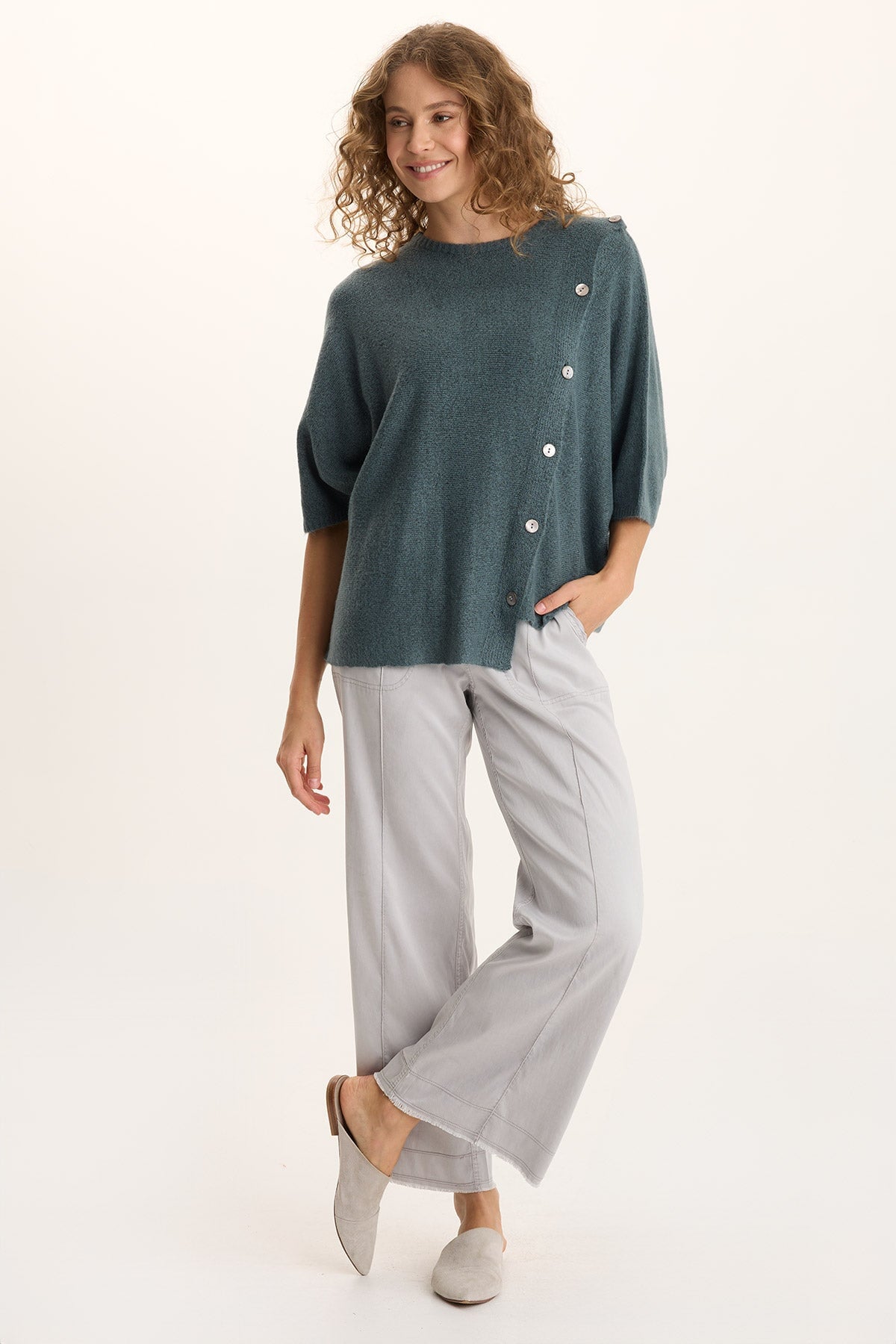 XCVI Osiris Asymmetrical Button Detail Knit Poncho 