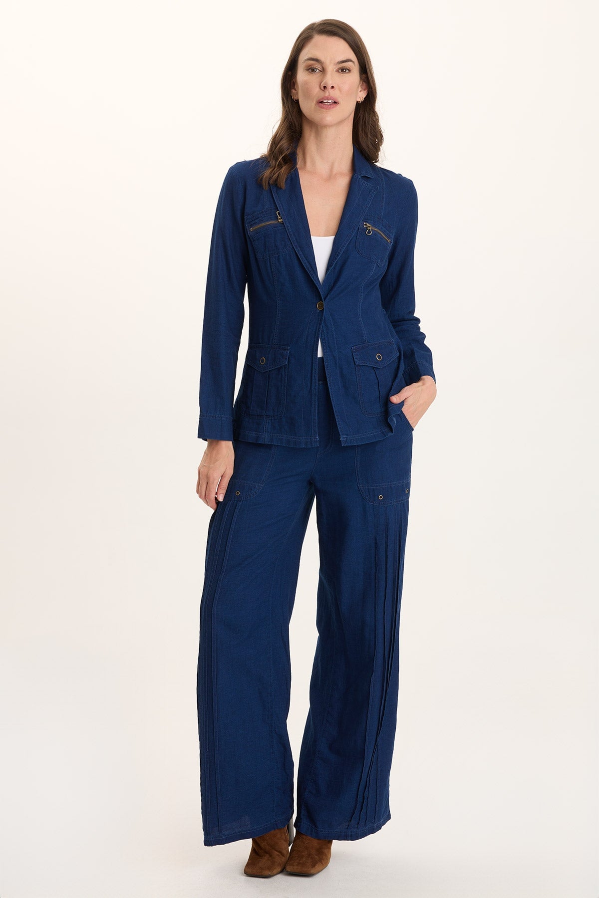 XCVI Thurman Indigo Twill Single-Button Blazer 
