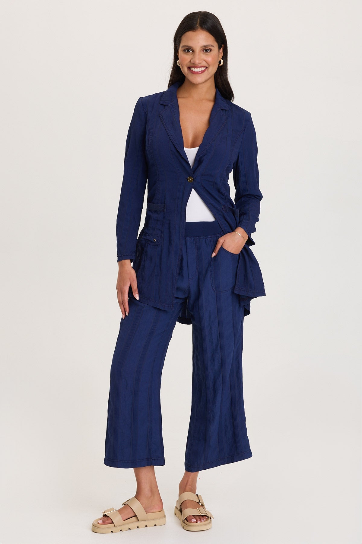 XCVI Barron Textured Stripe Long Blazer 