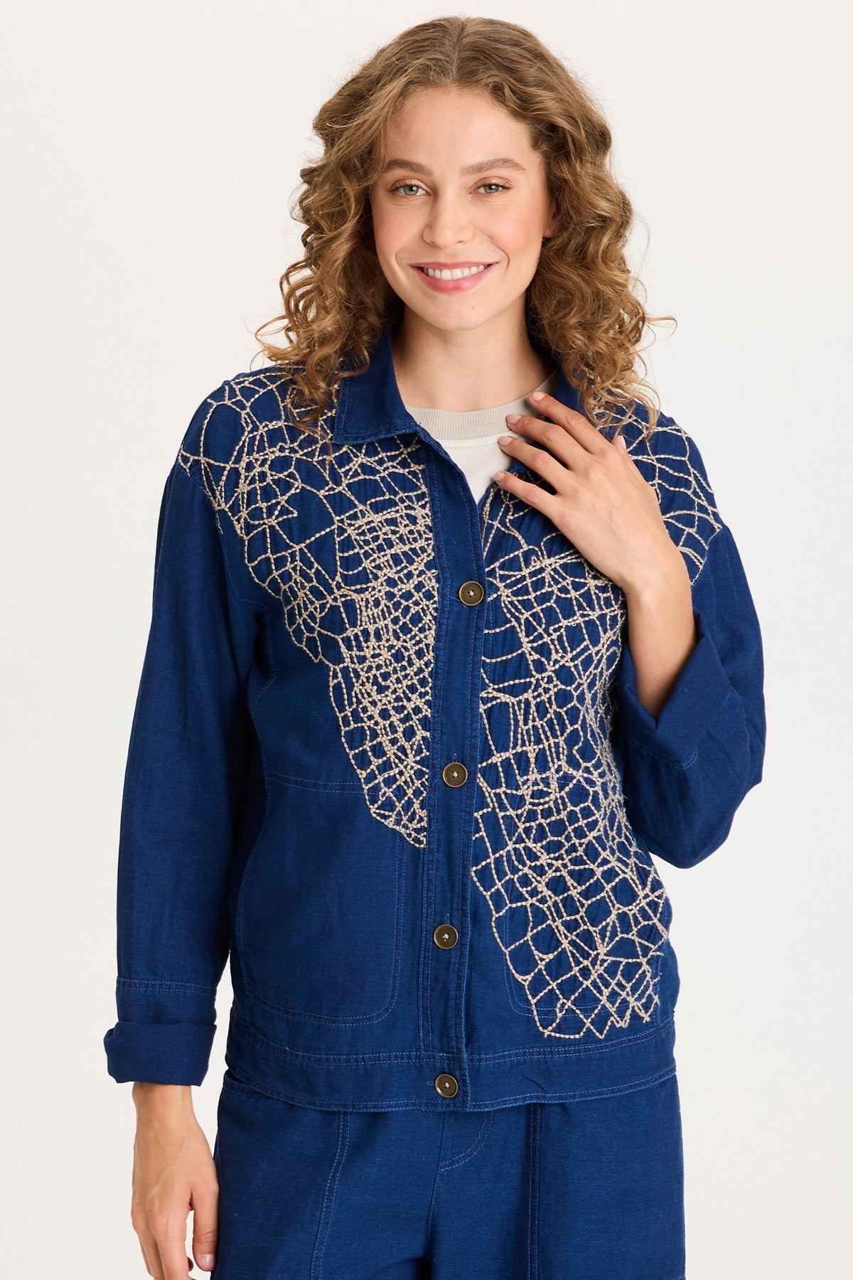 XCVI Helm Embroidered Mock-Denim Jacket