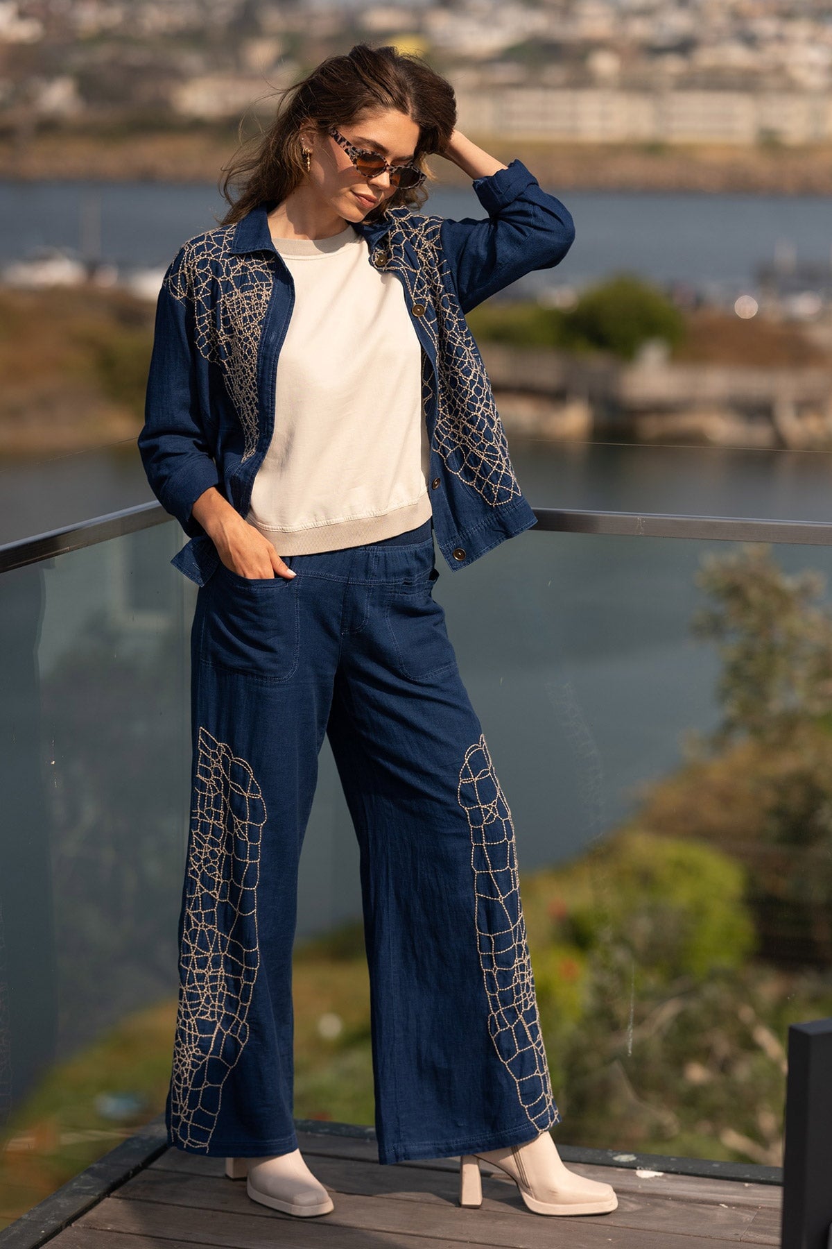 XCVI Helm Embroidered Mock-Denim Jacket