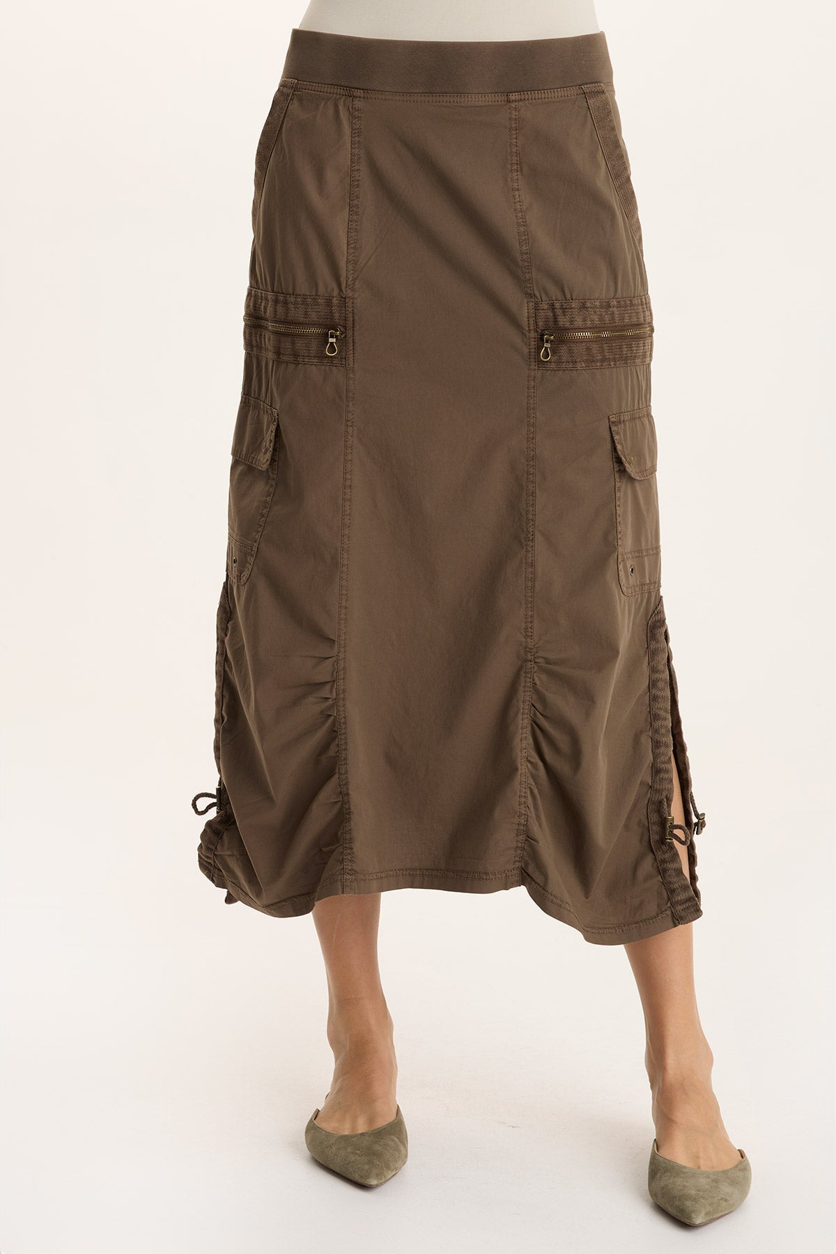 XCVI Shea Ruched Detail Cargo Midi Skirt