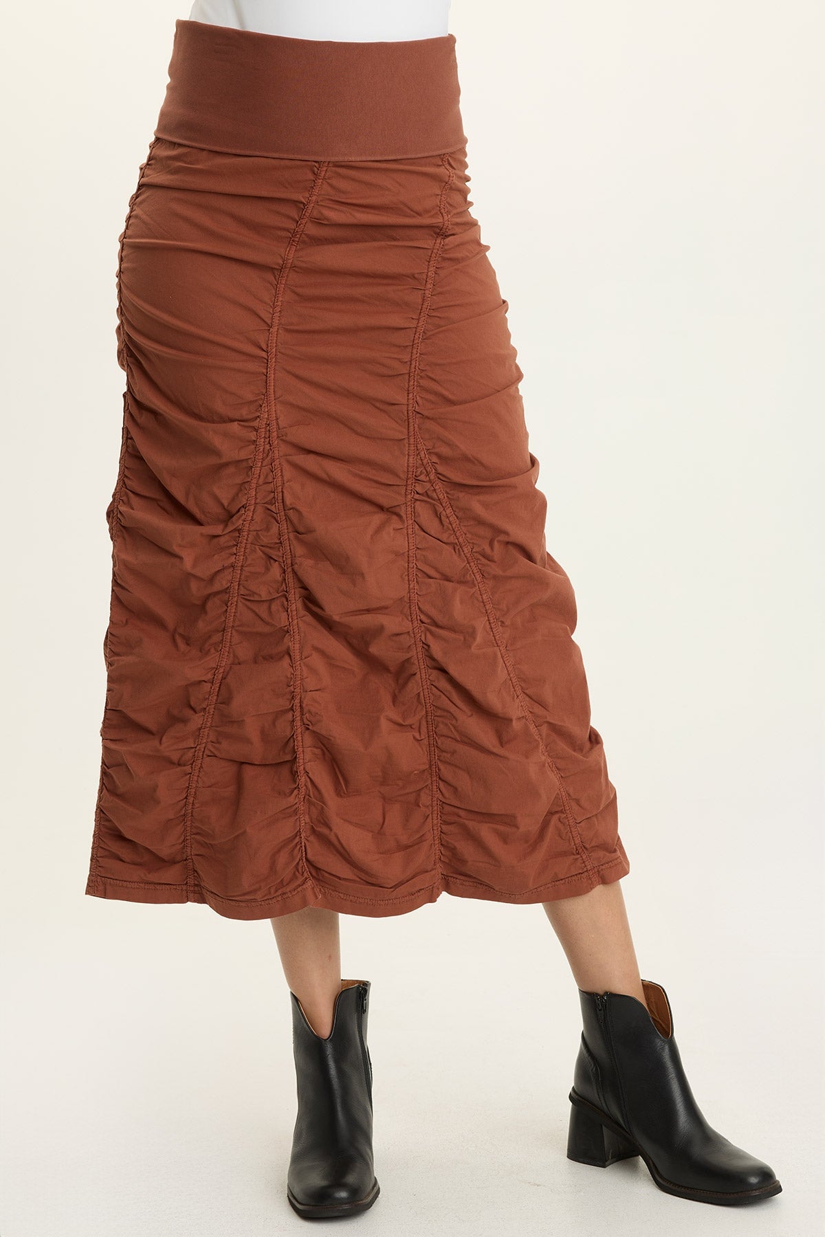 Wearables Poplin Gored Shirred Midi Skirt