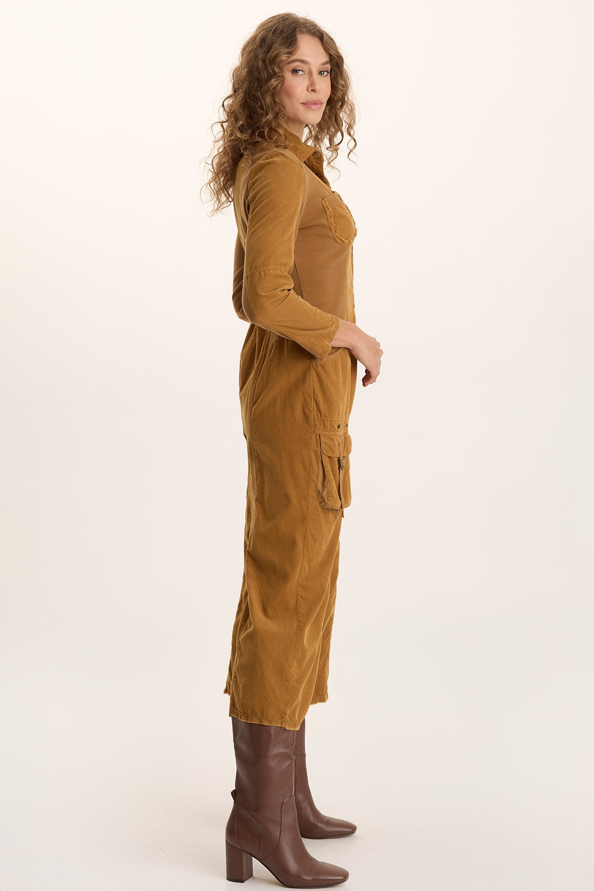 XCVI Kaisa Corduroy Long-Sleeve Cargo Jumpsuit