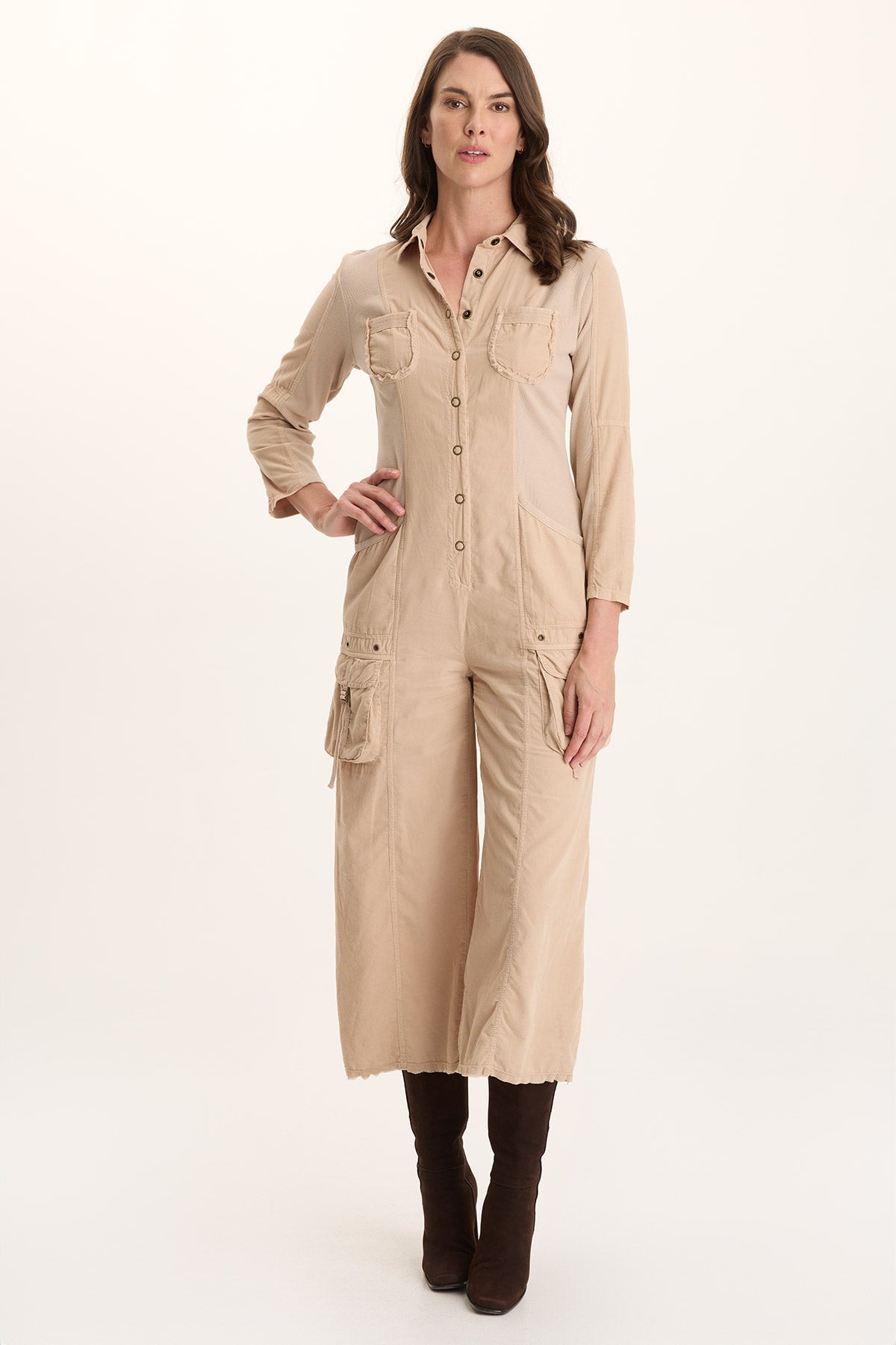 XCVI Kaisa Corduroy Long-Sleeve Cargo Jumpsuit