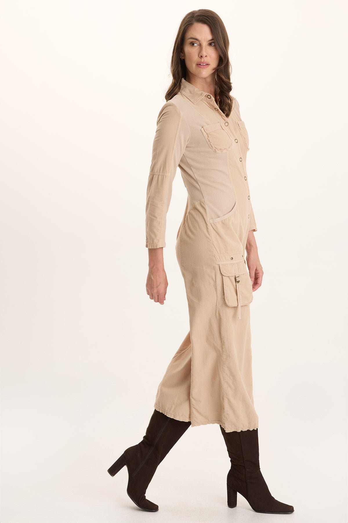 XCVI Kaisa Corduroy Long-Sleeve Cargo Jumpsuit 