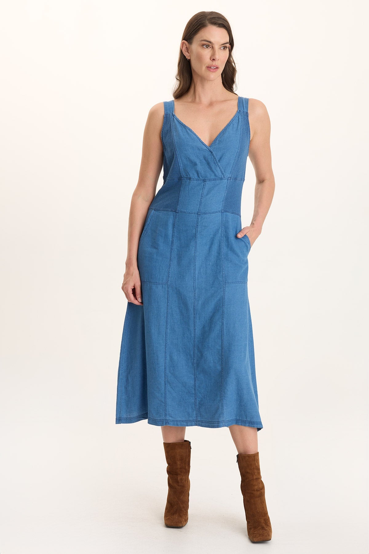 XCVI Lyall Mock Denim Twill Midi Tank Dress 