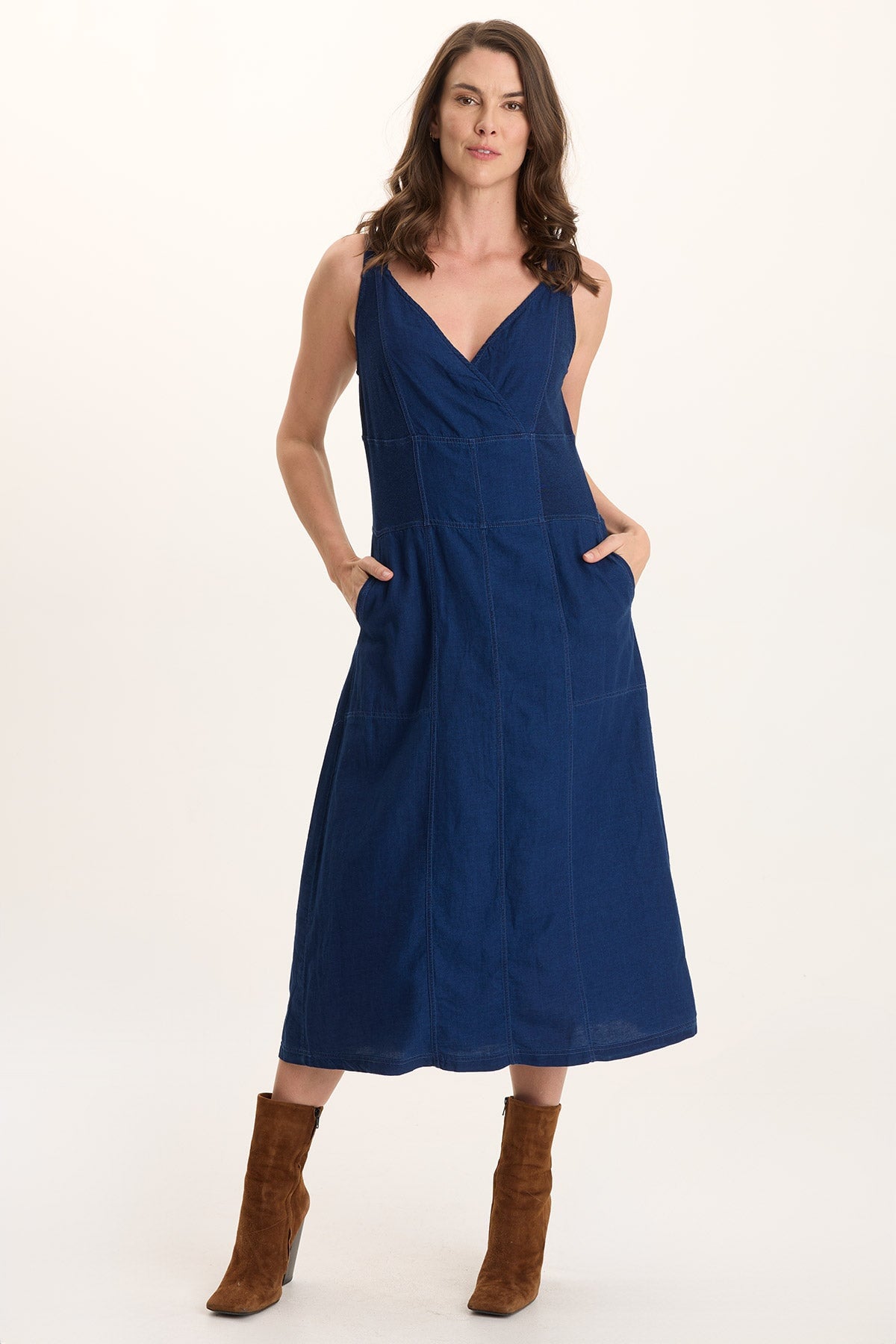 XCVI Lyall Mock Denim Twill Midi Tank Dress 