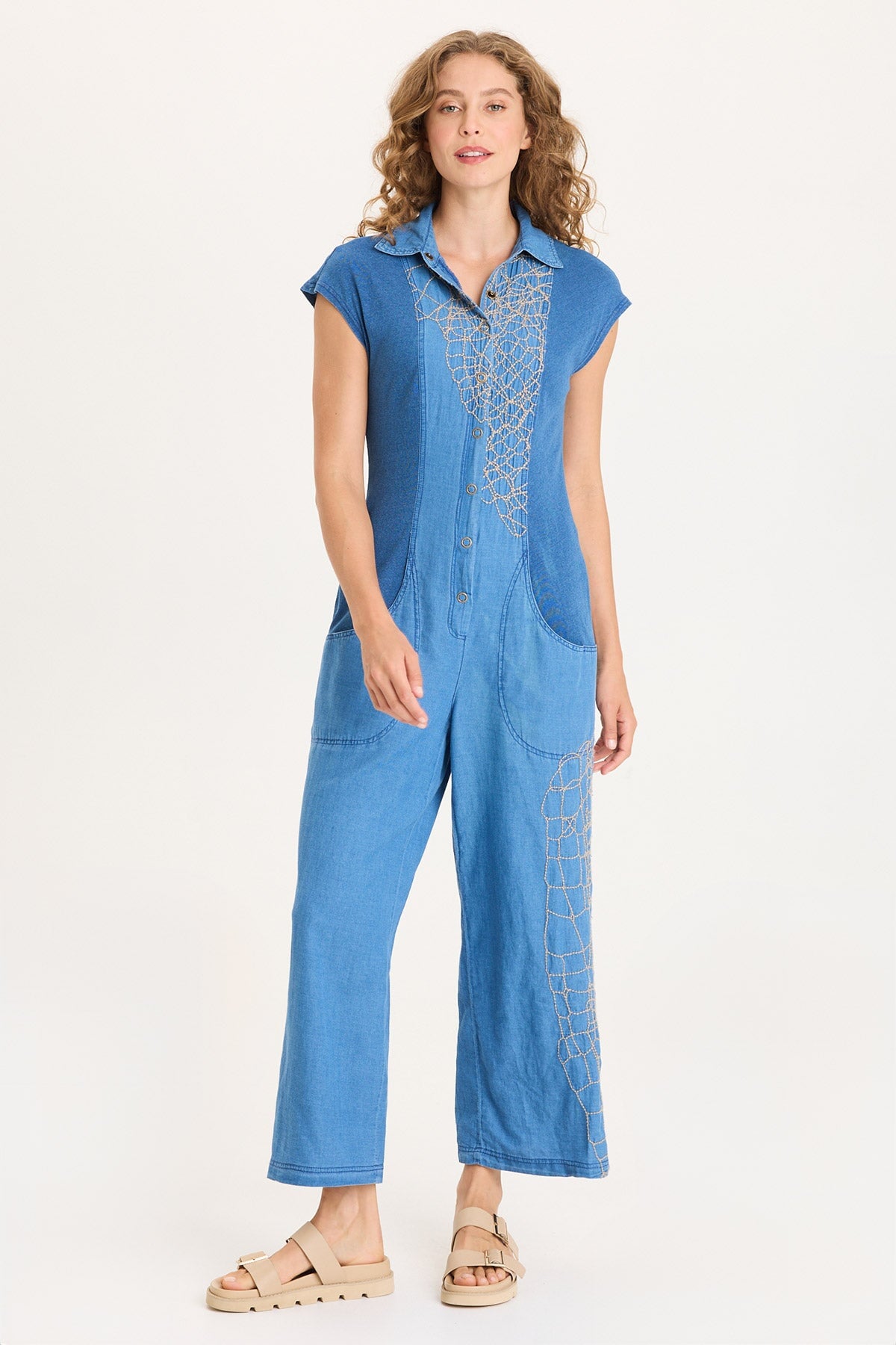 XCVI Gemmell Embroidered Mock-Denim Jumpsuit 